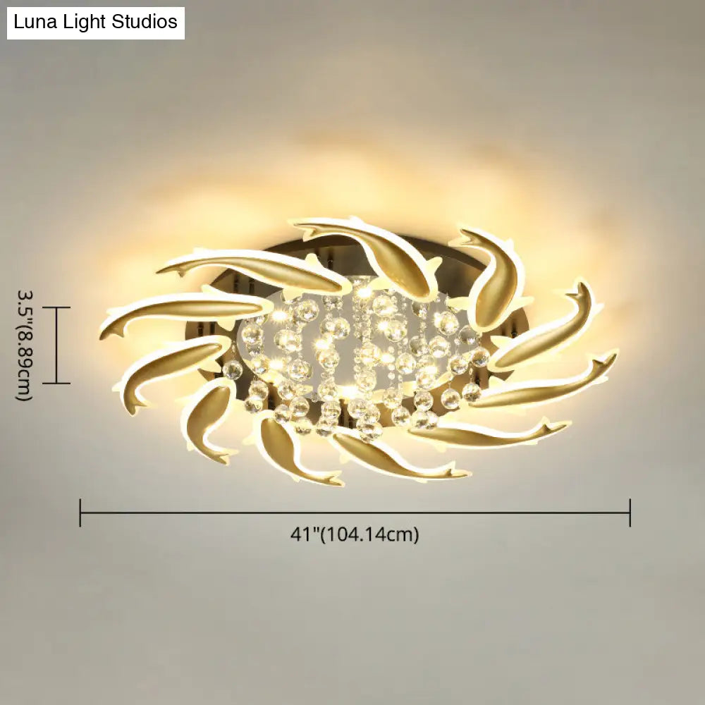 Contemporary Crystal Ceiling Light Fixture Spiral Flush Design For Bedrooms
