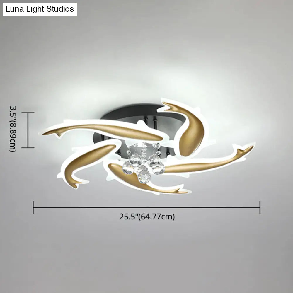 Contemporary Crystal Ceiling Light Fixture Spiral Flush Design For Bedrooms