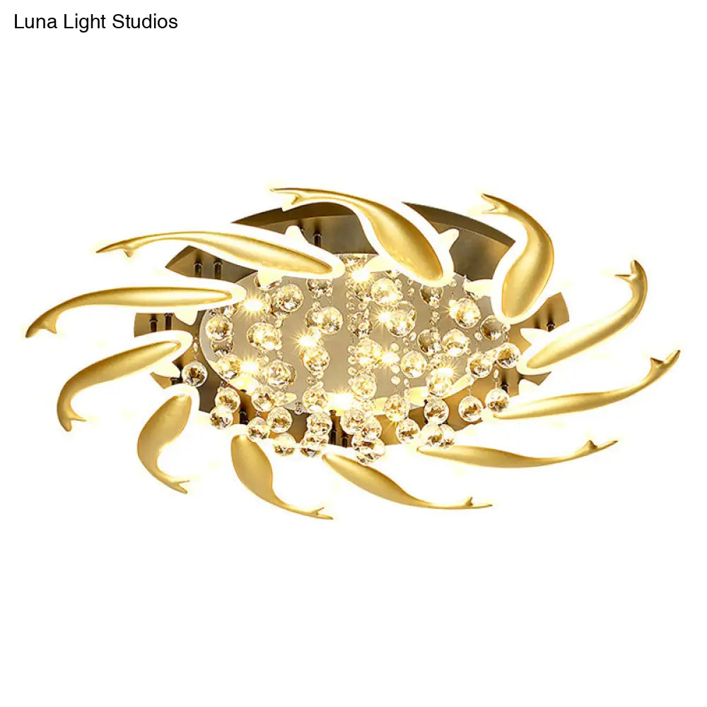 Contemporary Crystal Ceiling Light Fixture Spiral Flush Design For Bedrooms