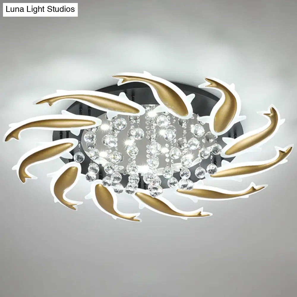 Contemporary Crystal Ceiling Light Fixture Spiral Flush Design For Bedrooms