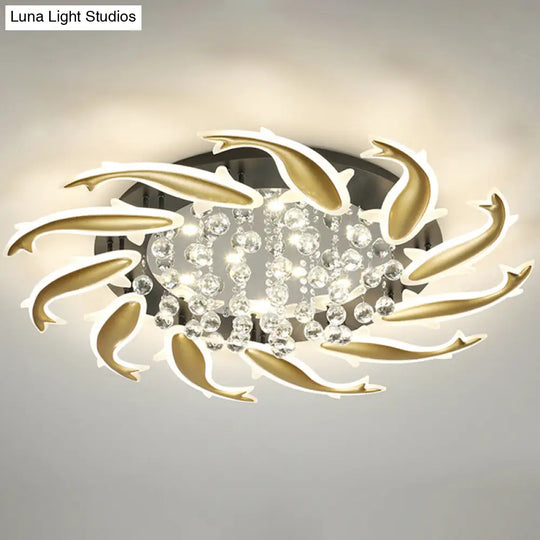 Contemporary Crystal Ceiling Light Fixture Spiral Flush Design For Bedrooms