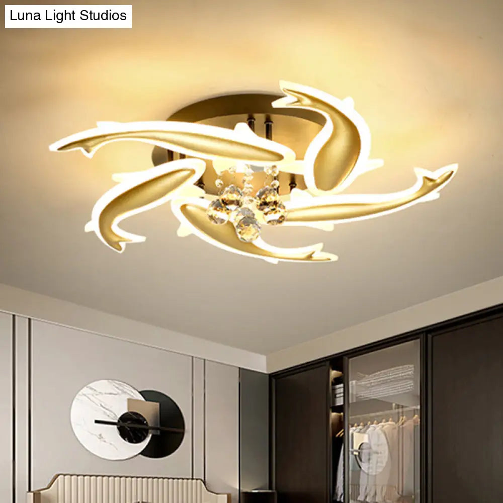 Contemporary Crystal Ceiling Light Fixture Spiral Flush Design For Bedrooms