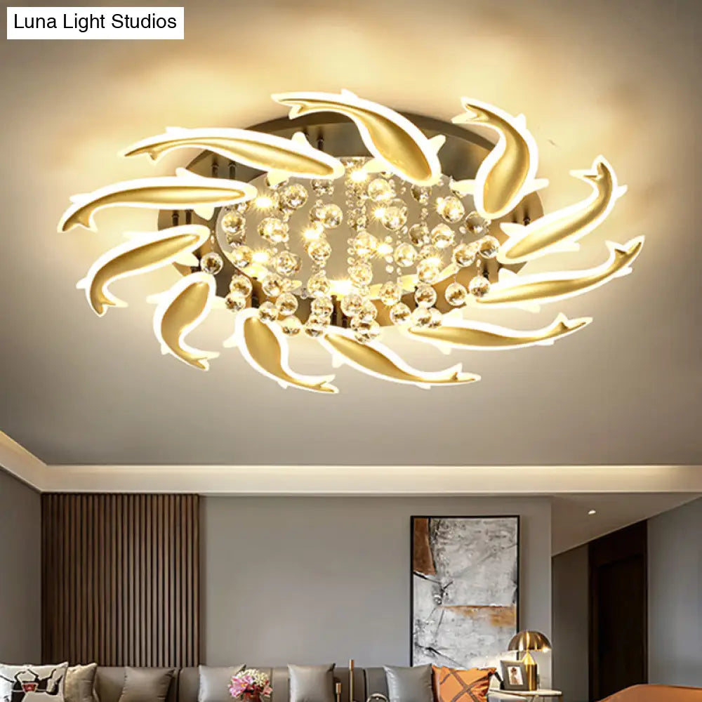 Contemporary Crystal Ceiling Light Fixture Spiral Flush Design For Bedrooms