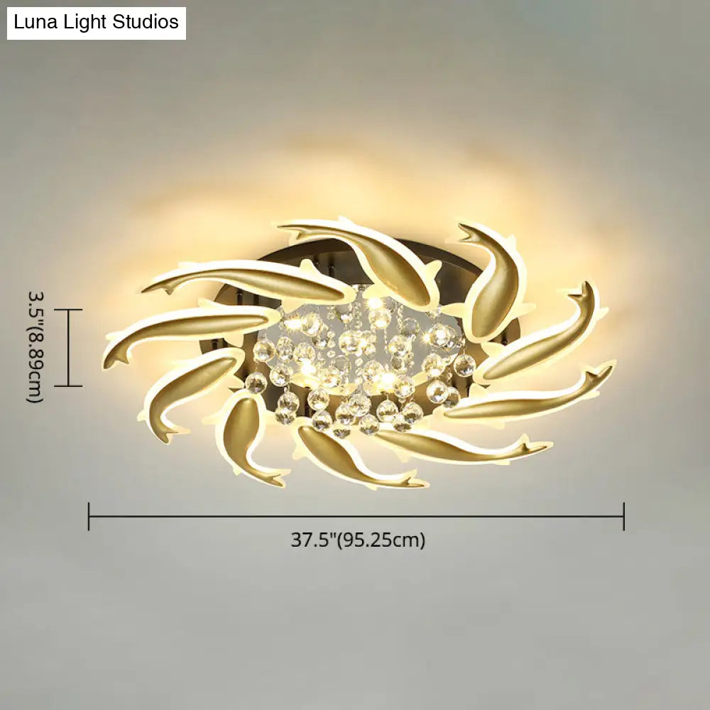 Contemporary Crystal Ceiling Light Fixture Spiral Flush Design For Bedrooms