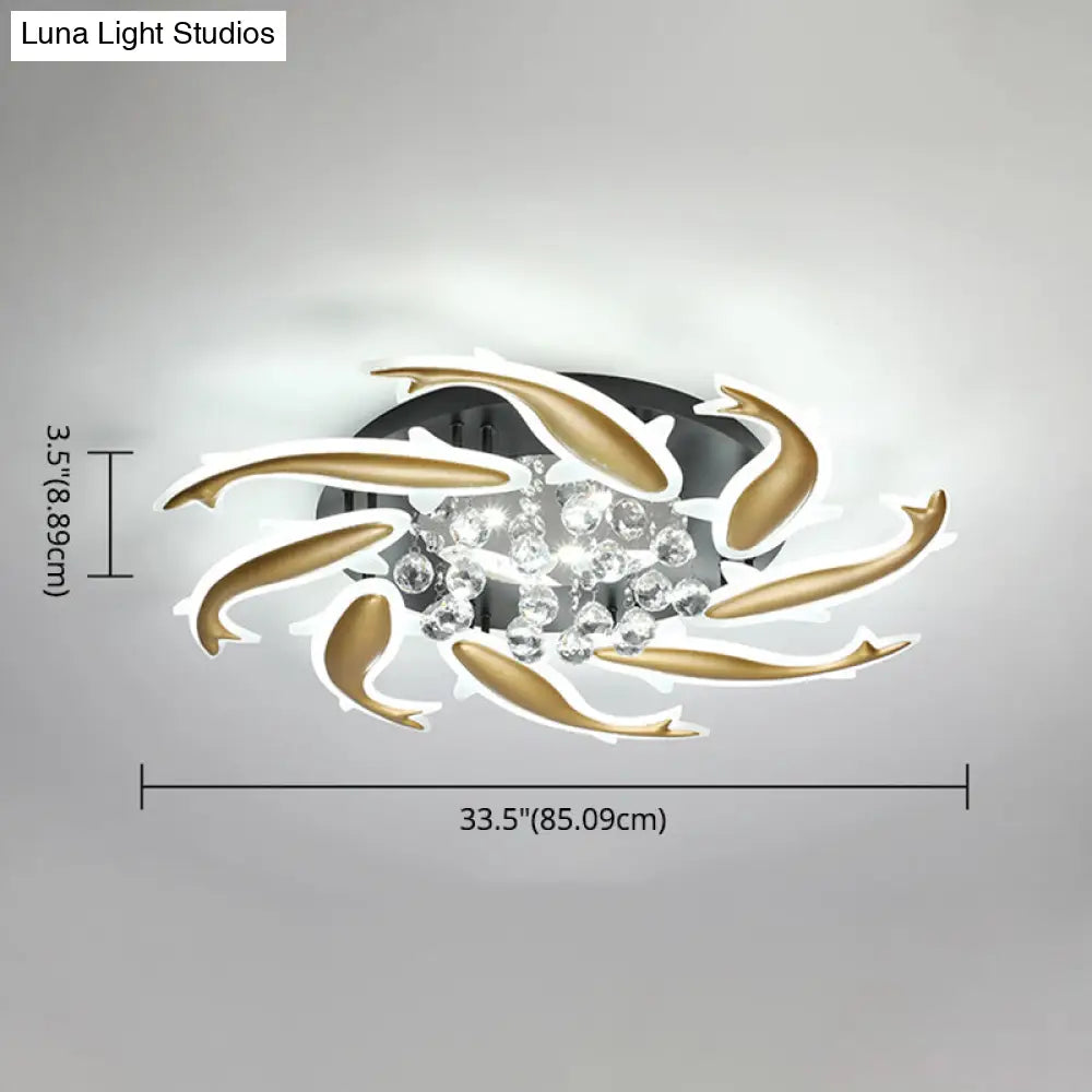 Contemporary Crystal Ceiling Light Fixture Spiral Flush Design For Bedrooms
