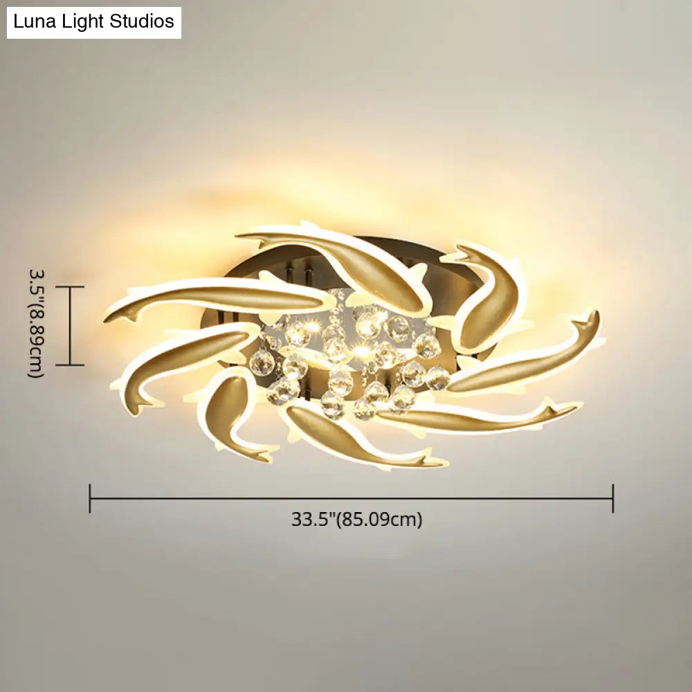 Contemporary Crystal Ceiling Light Fixture Spiral Flush Design For Bedrooms