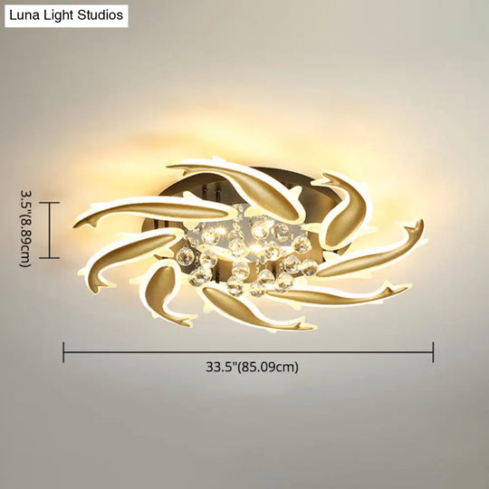 Contemporary Crystal Ceiling Light Fixture Spiral Flush Design For Bedrooms
