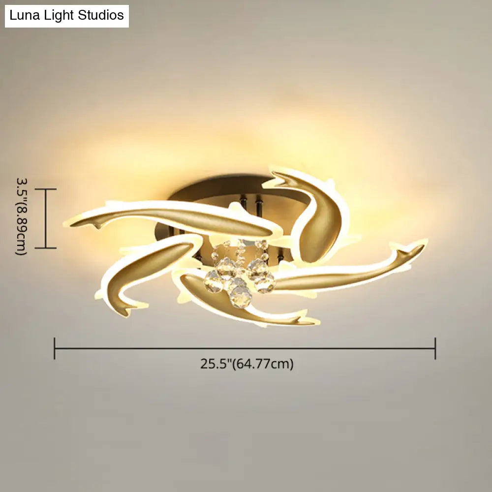 Contemporary Crystal Ceiling Light Fixture Spiral Flush Design For Bedrooms