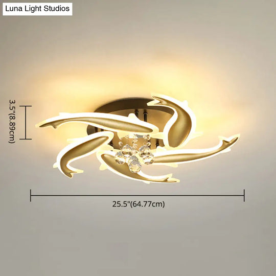 Contemporary Crystal Ceiling Light Fixture Spiral Flush Design For Bedrooms
