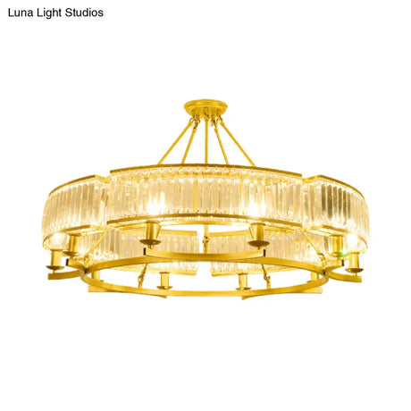 Contemporary Crystal Chandelier: Drum Shape 6/8/10 Lights Black/Gold Hanging Pendant Lamp