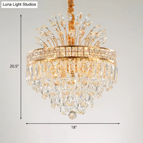 Contemporary Crystal Chandelier - Gold 9 Bulbs Pendant Light For Bedroom