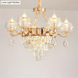 Contemporary Crystal Chandelier Lamp - 6/8 Bulbs Gold Drop Pendant With Clear Bowl Shade And Candle