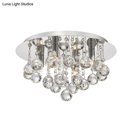 Contemporary Crystal Chrome Ceiling Light - Cascading Flush Mount 3/4/6 Lights 8’/14’/19.5’ Wide