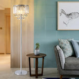 Contemporary Crystal Draping Floor Lamp - Sleek Chrome Finish | Ideal For Great Room Reading