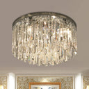 Contemporary Crystal Draping Flush Ceiling Light With Chrome/Gold Finish - 6 Heads Ideal For