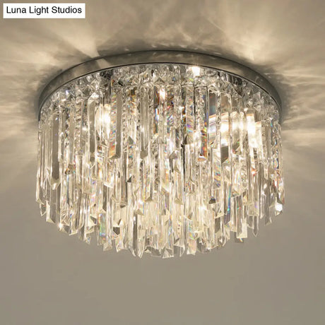 Contemporary Crystal Draping Flush Ceiling Light With Chrome/Gold Finish - 6 Heads Ideal For Bedroom