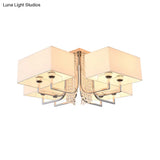 Contemporary Crystal Drop Ceiling Light Fixture With White Cubic Fabric Shade 23.5’/31.5’ Wide