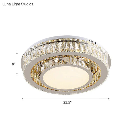Contemporary Crystal Drum Ceiling Lamp With Led Lighting In Nickel Finish