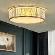 Contemporary Crystal Drum Flush Mount Ceiling Light Gold Finish 3/4/5 Lights Sizes