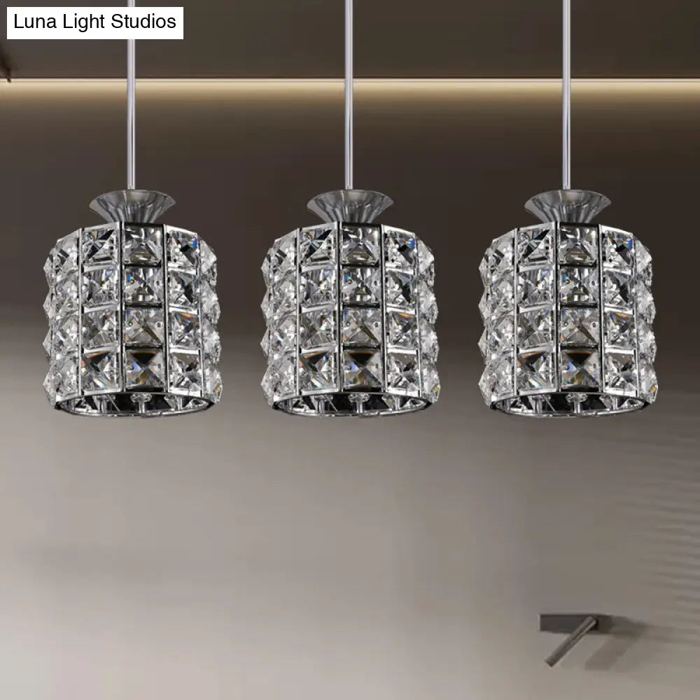 Metal Frame Crystal Drum Pendant Light For Balcony Ceiling