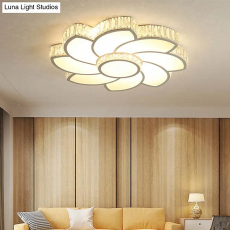 Contemporary Crystal Floral Led Flush Light For Bedroom - 23.5/31.5/39 White 3 Colors Remote Control