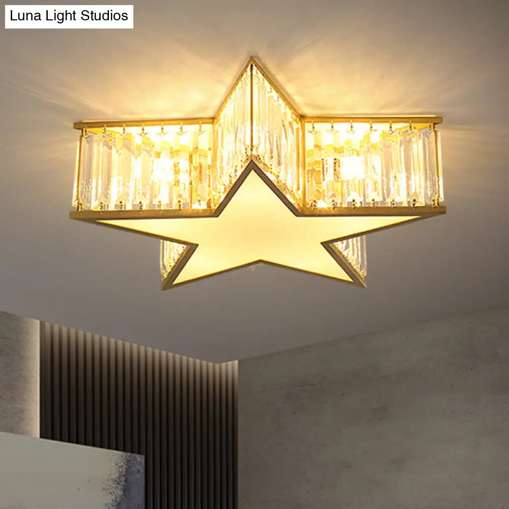 Contemporary Crystal Flush Mount Ceiling Light Fixture - Pentagram Design