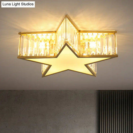 Contemporary Crystal Flush Mount Ceiling Light Fixture - Pentagram Design