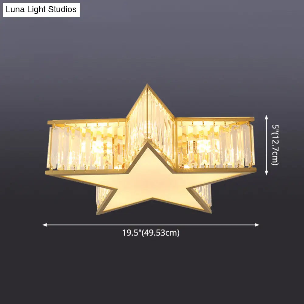 Contemporary Crystal Flush Mount Ceiling Light Fixture - Pentagram Design