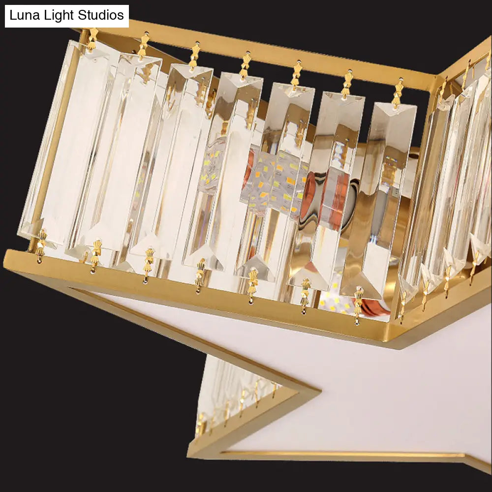 Contemporary Crystal Flush Mount Ceiling Light Fixture - Pentagram Design