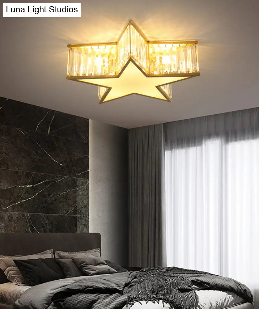 Contemporary Crystal Flush Mount Ceiling Light Fixture - Pentagram Design