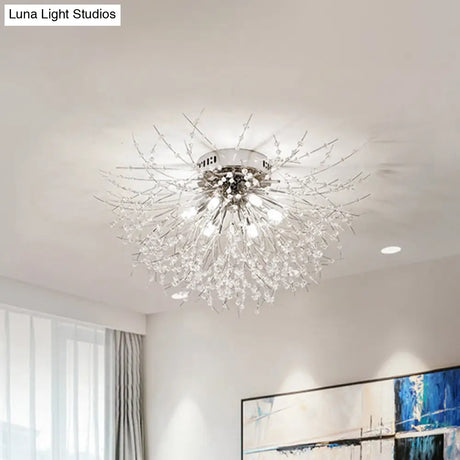 Contemporary Crystal Flush Mount Lamp - Silver/Gold Warm Light 6/8 Lights Bedroom Ceiling Fixture