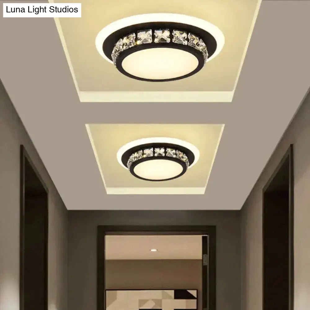 Contemporary Crystal Flush Mount Led Ceiling Lamp With Geometric Design And Acrylic Shade Black /