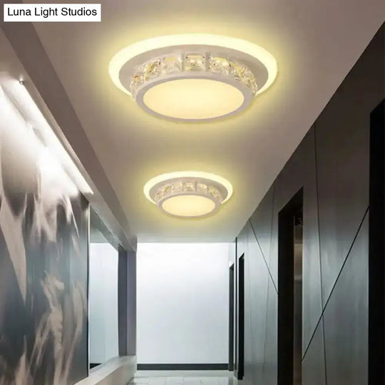Contemporary Crystal Flush Mount Led Ceiling Lamp With Geometric Design And Acrylic Shade White /