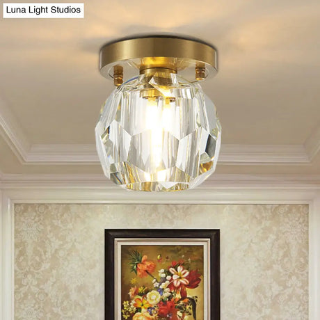 Contemporary Crystal Globe Flush Mount Ceiling Light For Corridor - 1 Brass Fixture