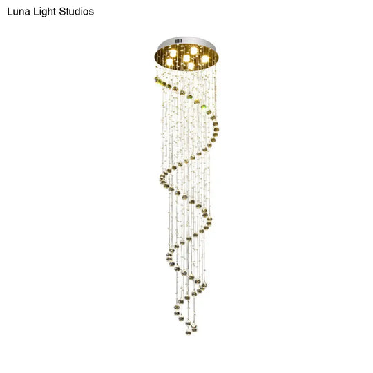 Contemporary Led Crystal Gold Pendant With Spiral Design - 6-Head Hanging Lamp Fixture