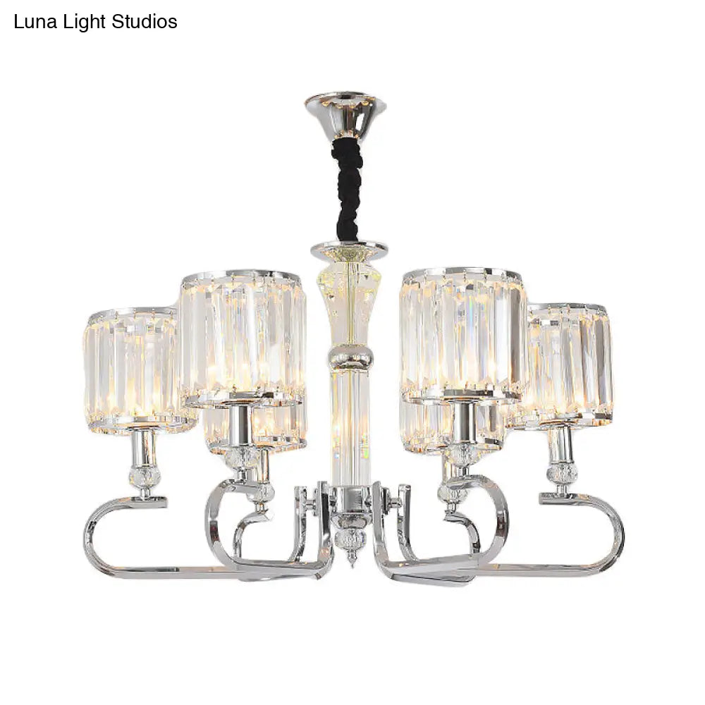 Contemporary Crystal Hanging Ceiling Light: 3/6 Lights Chrome Chandelier Design