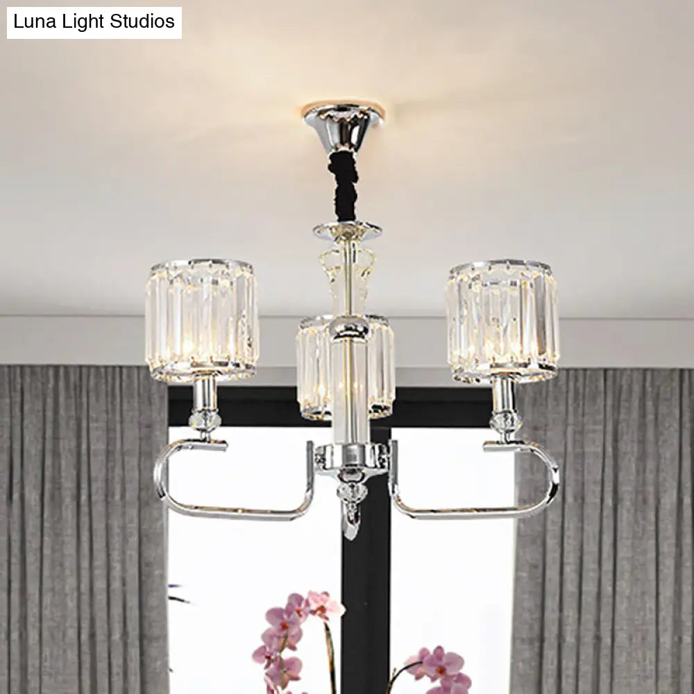 Contemporary Crystal Hanging Ceiling Light: 3/6 Lights Chrome Chandelier Design