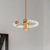 Contemporary Crystal Led Brass Circle Chandelier - 16/23.5 Wide / 16