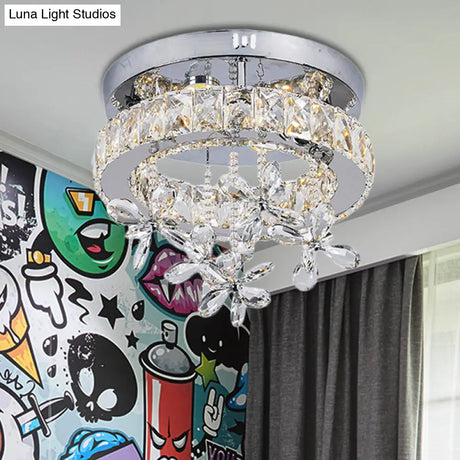 Contemporary Crystal Led Ceiling Light - Chrome Flush Mount In 3 Sizes