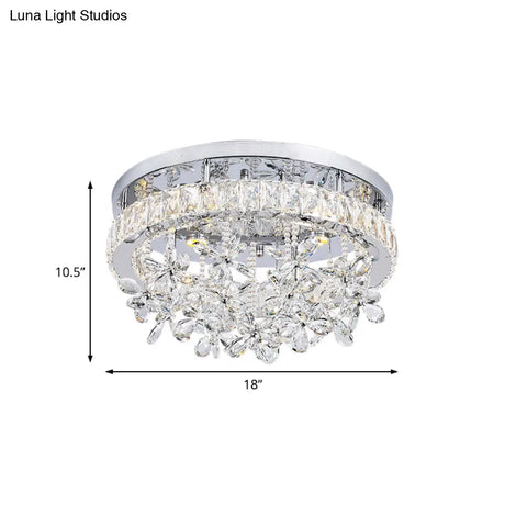 Contemporary Crystal Led Ceiling Light - Chrome Flush Mount In 3 Sizes