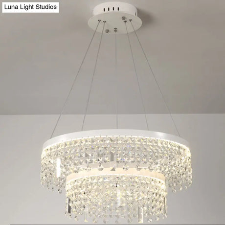Contemporary Crystal Led Chandelier Lamp With Dual-Tiered Ring Design – Silver Suspension