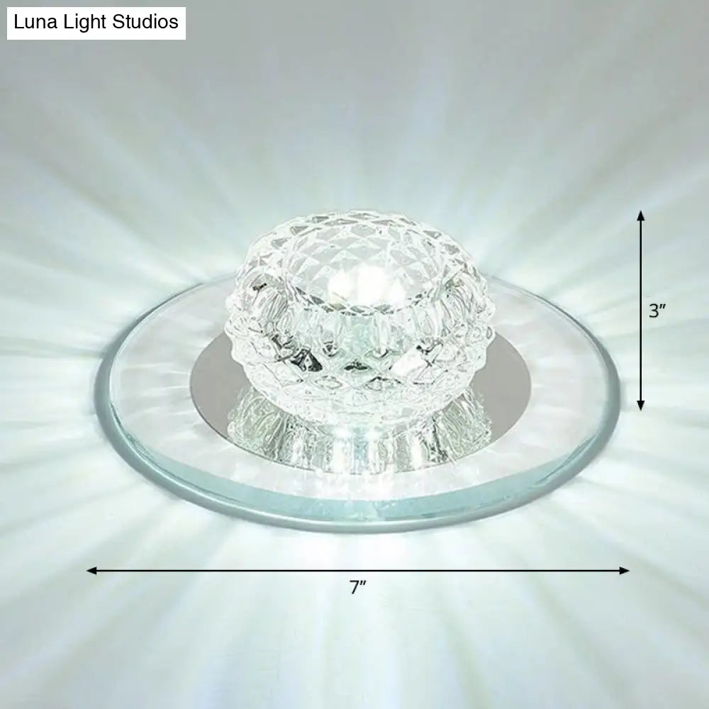 Contemporary Crystal Led Flush Mount Ceiling Light - Bud Fixture In Clear / White