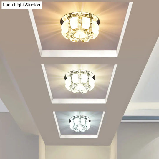 Contemporary Crystal Led Flush Mount Ceiling Light - Clear Floral Design For Entryway