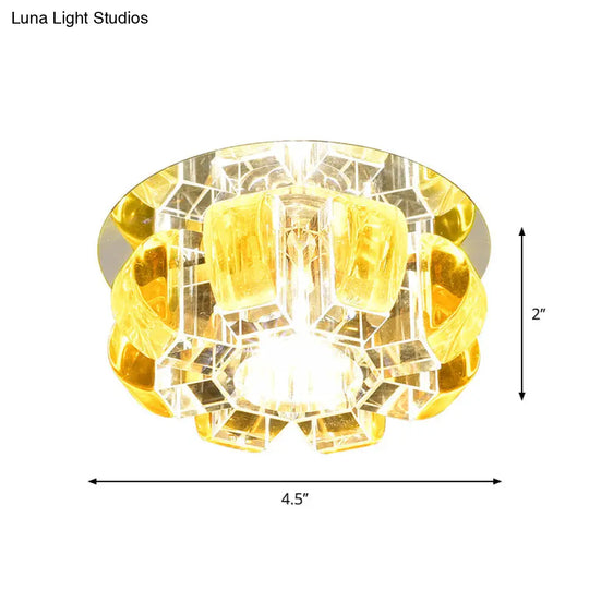 Contemporary Crystal Led Flush Mount Ceiling Light - Clear Floral Design For Entryway