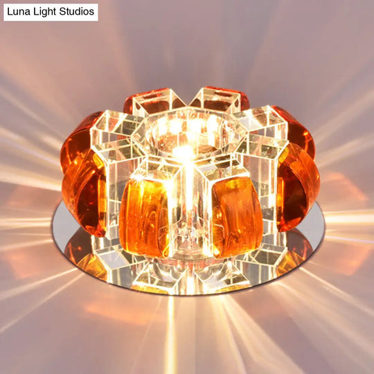 Contemporary Crystal Led Flush Mount Ceiling Light - Clear Floral Design For Entryway Burgundy