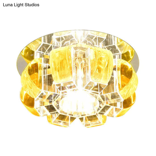 Contemporary Crystal Led Flush Mount Ceiling Light - Clear Floral Design For Entryway