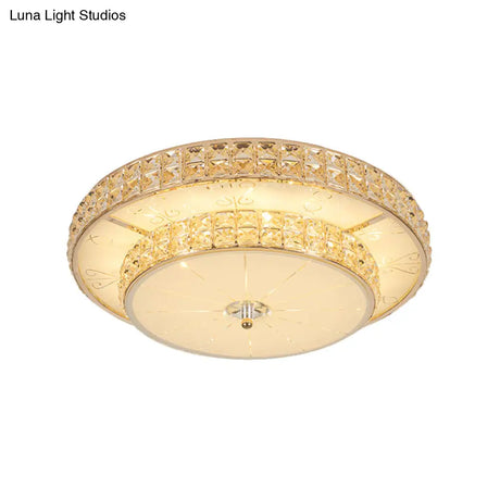 Contemporary Crystal Led Flush Mount Ceiling Light In Champagne For Parlor - Flower/Round Design