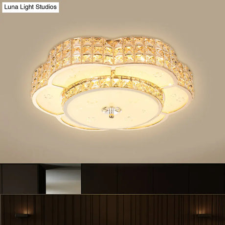Contemporary Crystal Led Flush Mount Ceiling Light In Champagne For Parlor - Flower/Round Design