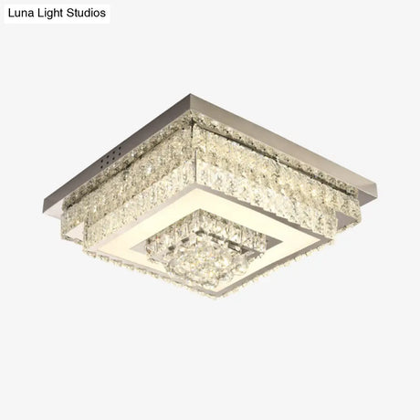 Contemporary Crystal Led Flush Mount Ceiling Light With Clear Drops For Bedroom