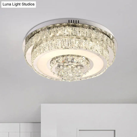 Contemporary Crystal Led Flush Mount Ceiling Light With Clear Drops For Bedroom
